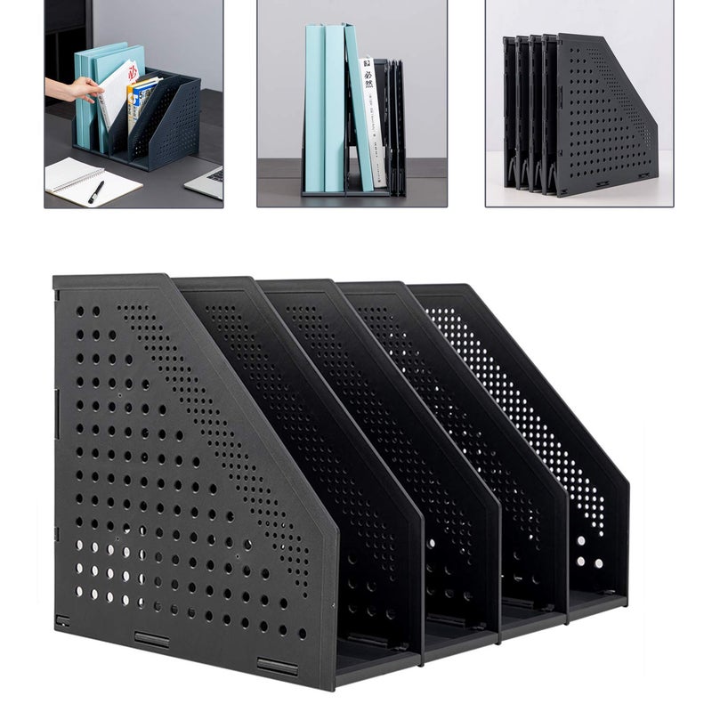 Leven Collapsible Magazine File Holder/Desk Organizer for Office Organization and Storage with 4 Vertical Compartments - Image 1